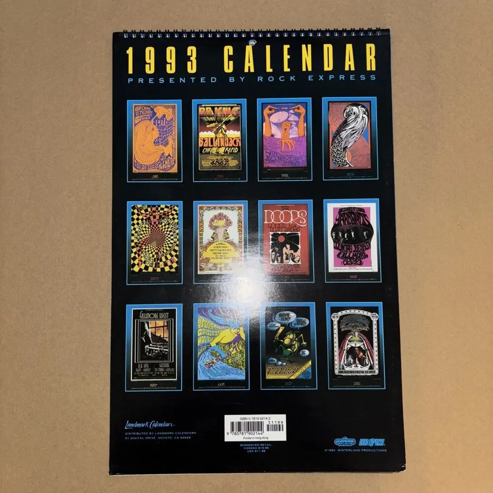 Vintage 1993 Fillmore Posters Calendar Excellent Condition